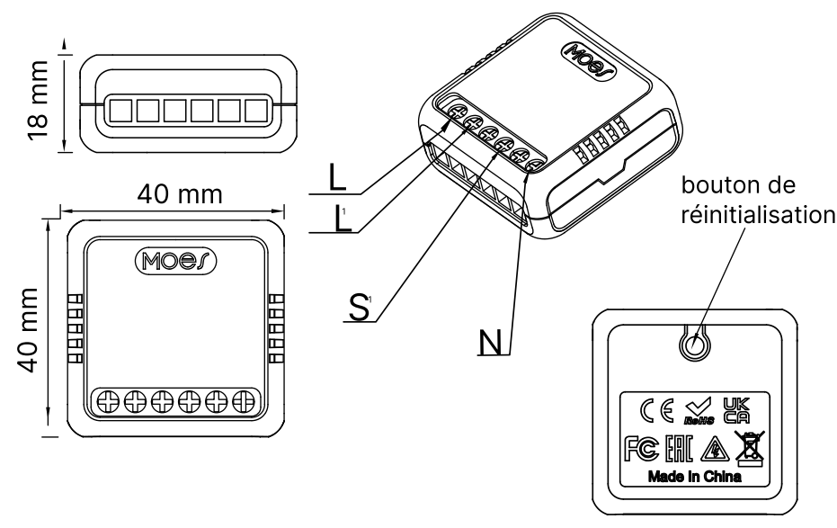 Description du micromodule mini relais ZigBee Moes ZM-105-M-MS